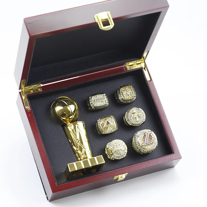 6 Los Angeles Lakers NBA championship rings set with Larry O’Brien Championship Trophy