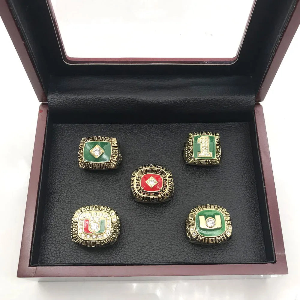 5 Miami Hurricanes NCAA championship rings set