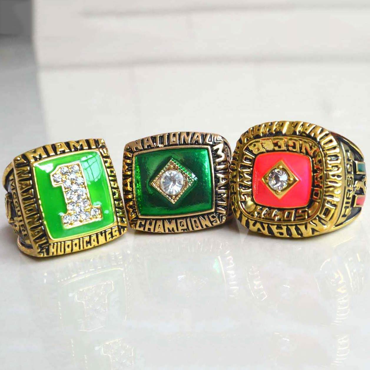 Miami Hurricanes 1983, 1987 & 1989 NCAA championship ring collection